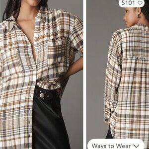 Pilcro Hadley Top in Brown Relaxed Plaid Button-Down Shirt from Anthropologie.